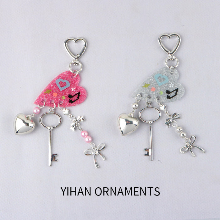 Wholesale Blue Powder Acrylic Colorful Sequins Alloy Bow Love Accessories