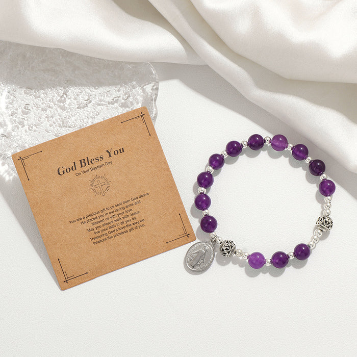 Wholesale Alloy cross pendant bracelet with stone beads and elastic cord