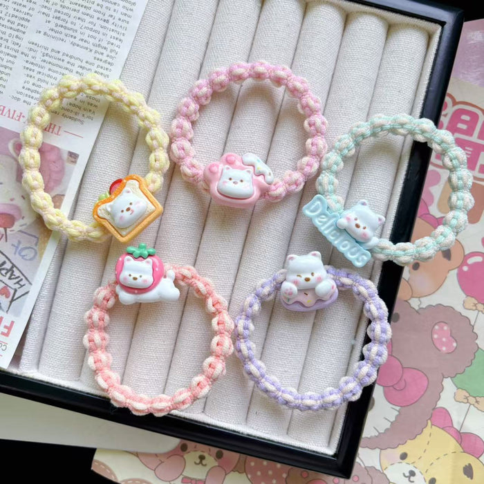 Wholesale Cartoon Milk White Bear Hair Ring Hair Rope Colorful Woven Hair Rope
