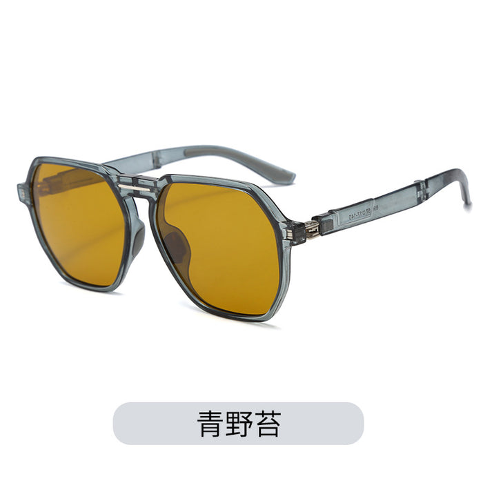 Wholesale Folding sunshade double beam sunglasses, internet famous retro trend anti UV large frame personalized street photography folding sunglasses