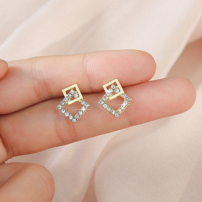 Wholesale Square Geometric Diamond Stud Earrings Simple Earrings Exquisite