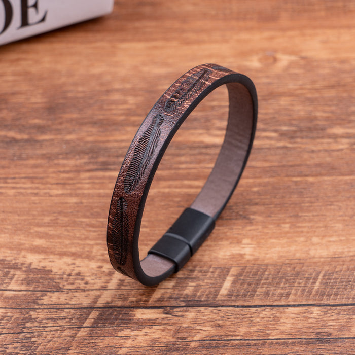 Wholesale Minimalist Feather PU Leather Bracelet Personalized Bracelet Magnetic Buckle Bracelet Jewelry Wholesale