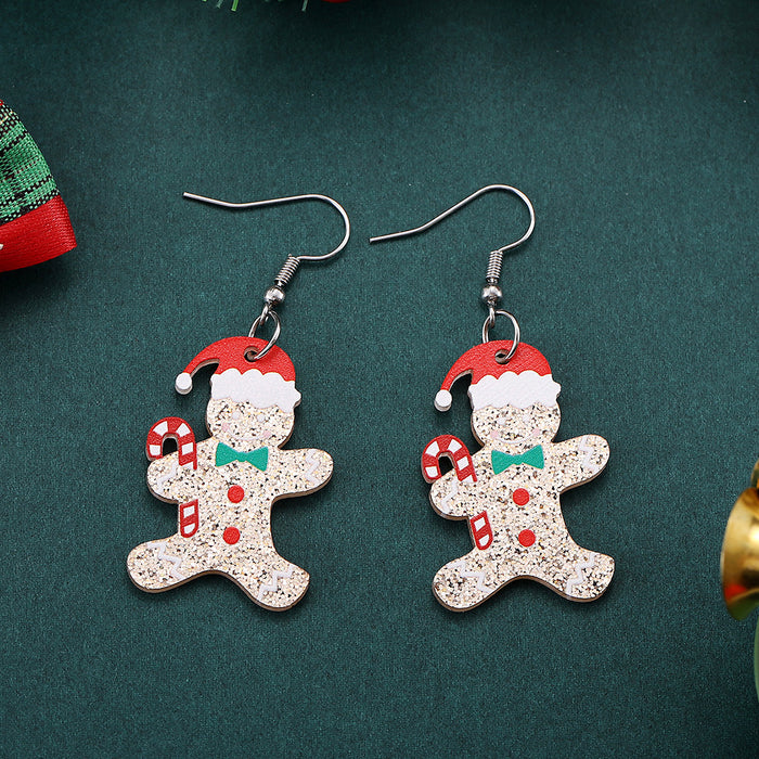 Wholesale Christmas Candy Cane Christmas Hat Gingerbread Man Sequin Pendant Earrings