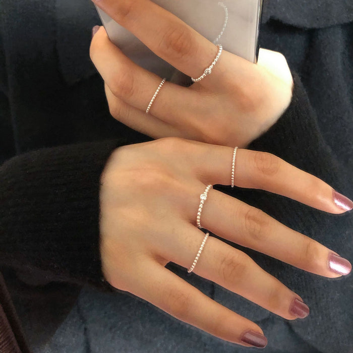 Wholesale Pure silver single diamond round bead opening plain ring with simple temperament