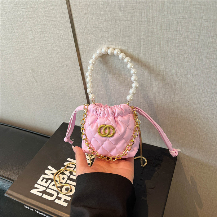 Wholesale Chic Small Pu Bucket Bag with Pearl Chain for Everyday Wear