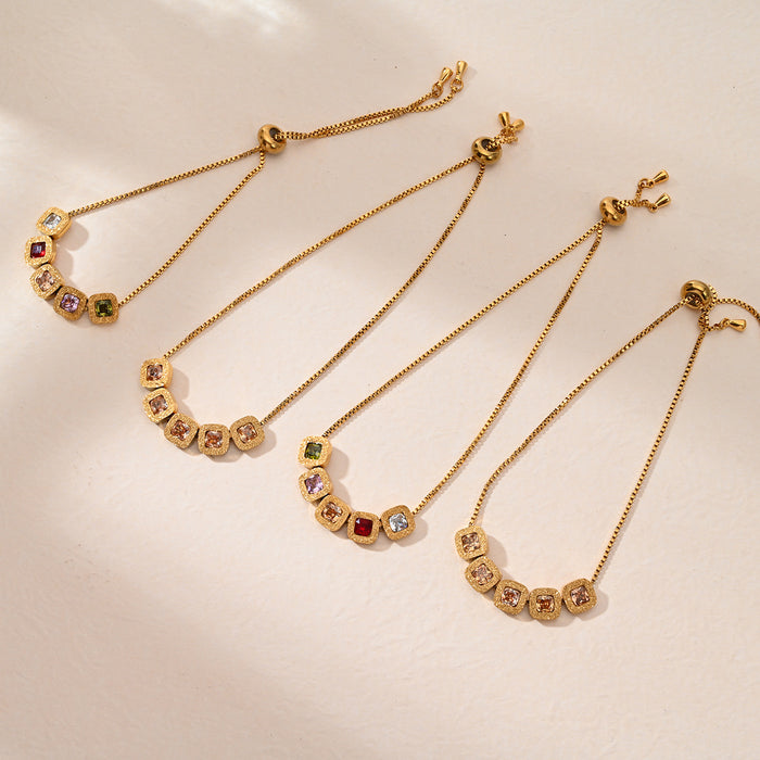 Wholesale High end stainless steel square zirconia adjustable bracelet, simple and luxurious bracelet wholesale