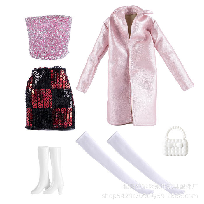 Wholesale Doll  clothes multi-color long leather coat skirt beaded shorts dress