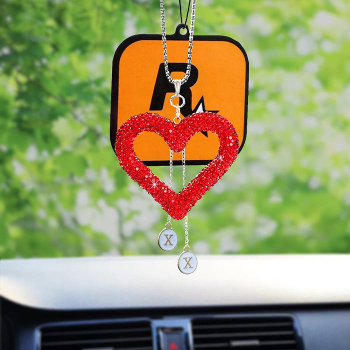 Wholesale Diamond-encrusted car love rearview mirror pendant full diamond heart-shaped car interior diamond-encrusted car pendant