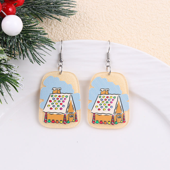 Wholesale Christmas Print Geometric Acrylic Earrings