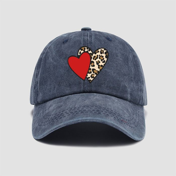 Wholesale Leopard print heart-shaped baseball cap, retro and fashionable duckbill cap, personalized sun hat
