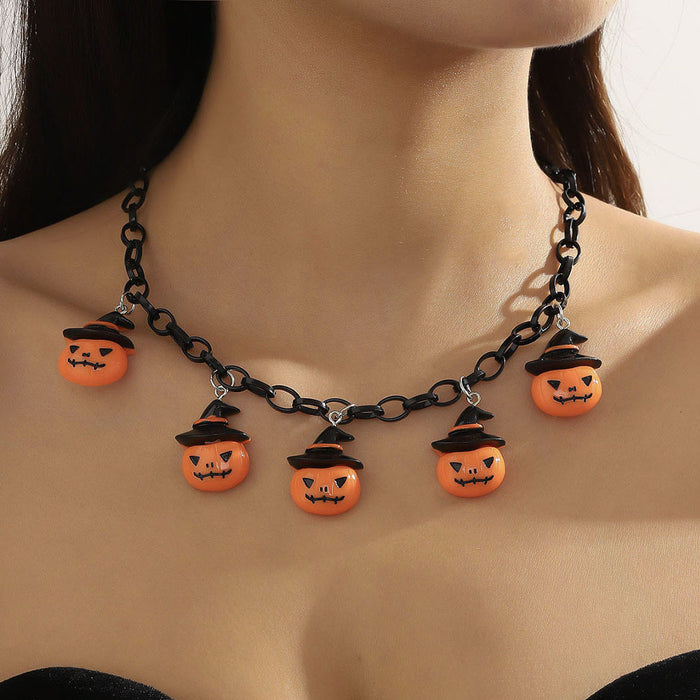 Wholesale Halloween Acrylic Pumpkin Ghost Pendant Necklace JDC-NE-JunJie003