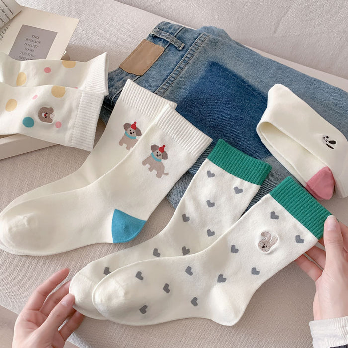 Wholesale Socks Candy Color Cute Embroidery Middle Tube Socks Pile Sock Cotton