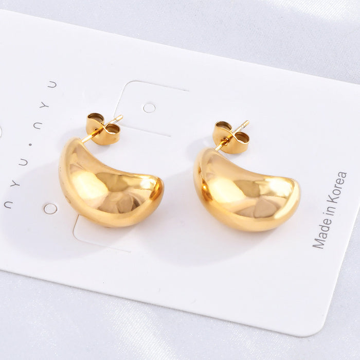 Wholesale Stainless Steel 18K Gold-Plated Earrings — Irregular " Little Gold Bean"  Studs