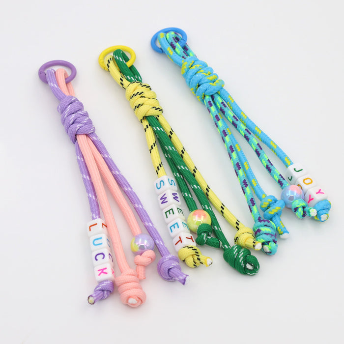 Wholesale New handmade woven colorful rope knotted letter bag pendant DIY keychain car ornament