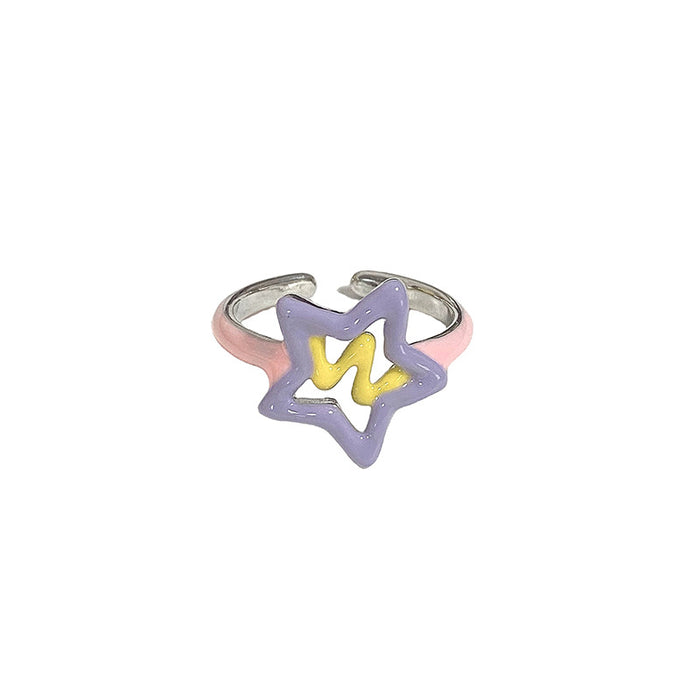 Wholesale Drip glazed star ring, niche design, index finger ring, fashionable and personalized ring
