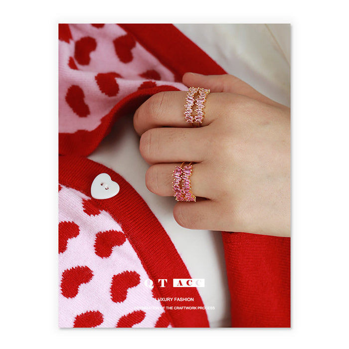 Wholesale Colorful zircon micropaved brass gold-plated double-layer zircon open-end bracelet