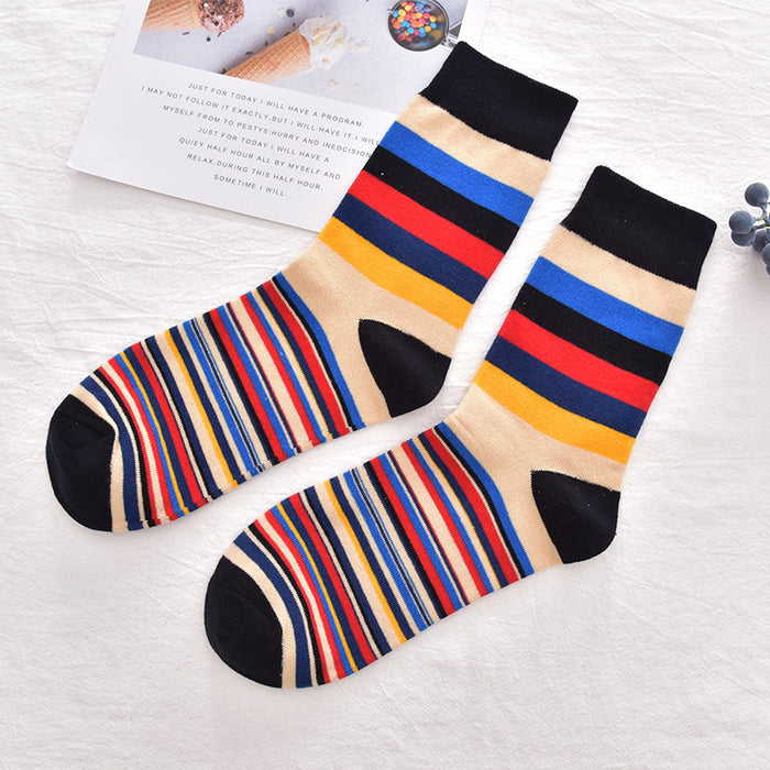 Wholesale Autumn and Winter Classic Color Thick and Thin Stripes Men's Socks Mid-tube Men's Cotton Socks Geometric Trendy Men JDC-SK-CG006