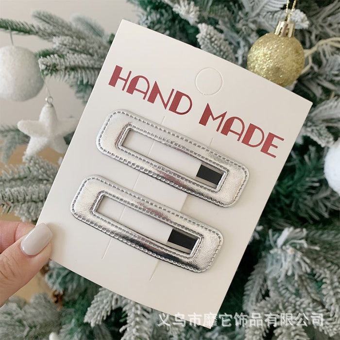 Wholesale Silver leather large pentagram side bangs clip, children's back of the head hair clip, hair accessory