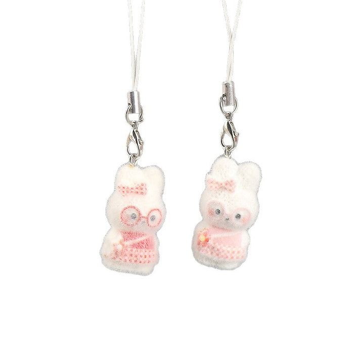 Wholesale Resin flocked  little bunny keychain car key ring pendant