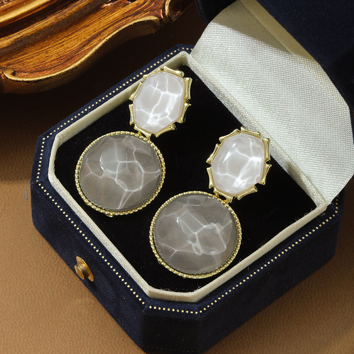 Wholesale Color blocking water ripple retro geometric circular unique light luxury design earrings wholesale