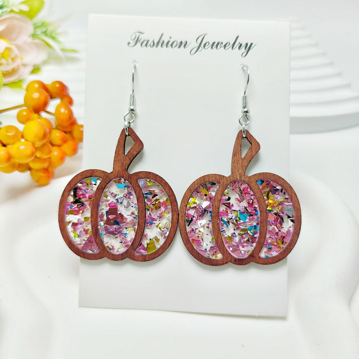 Wholesale Halloween Splicing Pumpkin Acrylic Inlaid Earrings JDC-ES-QiYu001