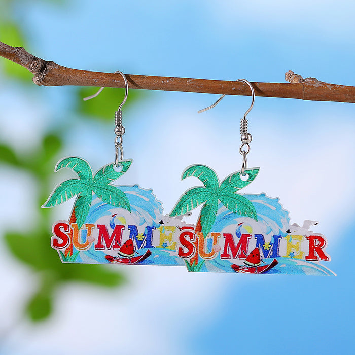 Wholesale Holiday Style Color Sun Watermelon Juice Acrylic Letter Pendant Earrings Beach Holiday Earrings