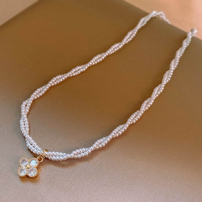 Wholesale Zircon Flower Pearl Necklace JDC-NE-FengMei004