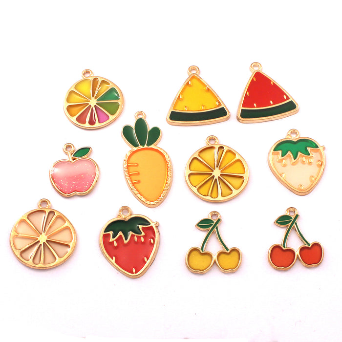 Wholesale 10pcs Personalized Transparent Hollow Fruit Alloy Oil Dropping Earrings Pendant Keychain Pendant Accessories