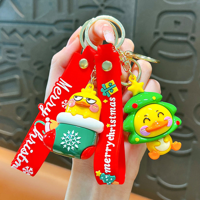 Wholesale Christmas Little Yellow Duck Keychain PVC Bag Charm Car Key Accessory Boutique Gift