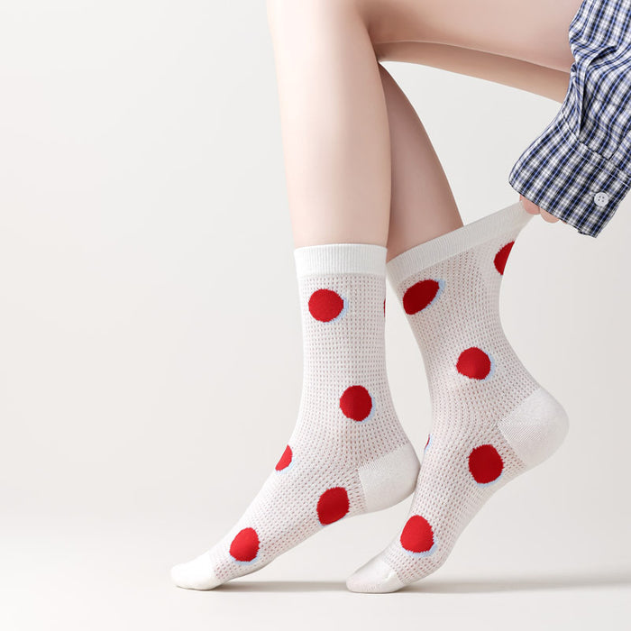 Wholesale New mesh breathable mid tube socks with cartoon embroidery