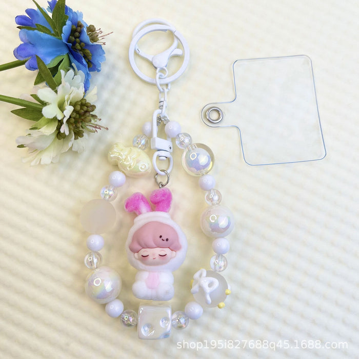 Wholesale Flocked kitten fun girly colorful beaded mobile phone chain keychain bag doll pendant accessories