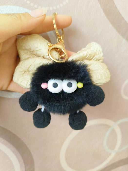 Wholesale Cute plush butterfly knot charcoal ball pendant keychain