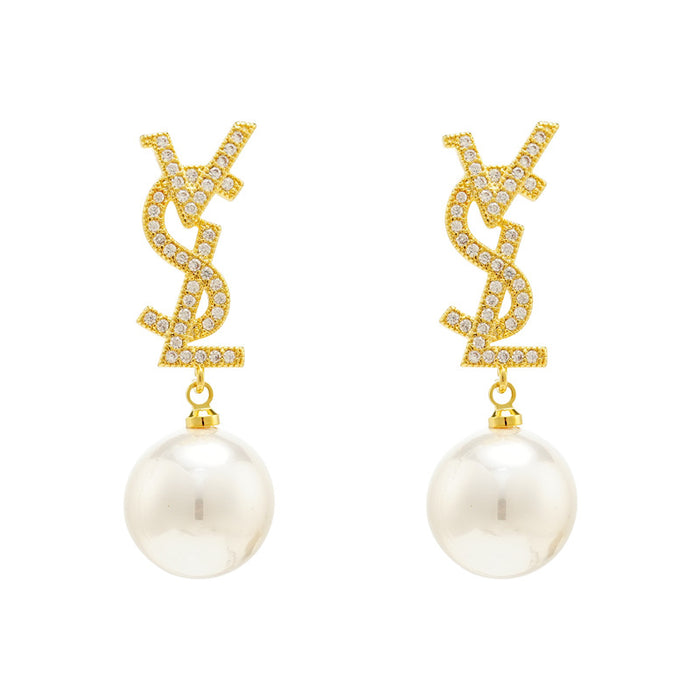 Wholesale Zircon pearl earrings with high-end feel, light luxury temperament, earrings with silver needles, personality