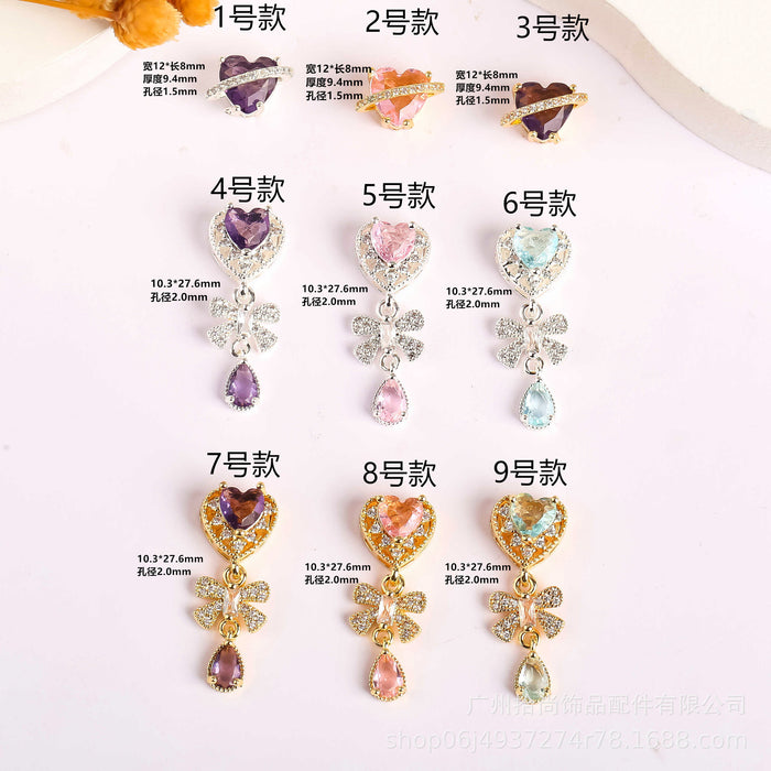 Wholesale Gold colored zirconium inlaid pendant, love bow, water droplet pendant, DIY crystal bracelet, necklace, pearl separating accessory