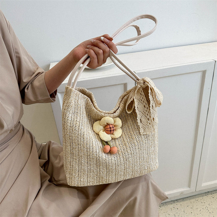 Wholesale Popular woven tote bucket bag, large capacity straw woven bag