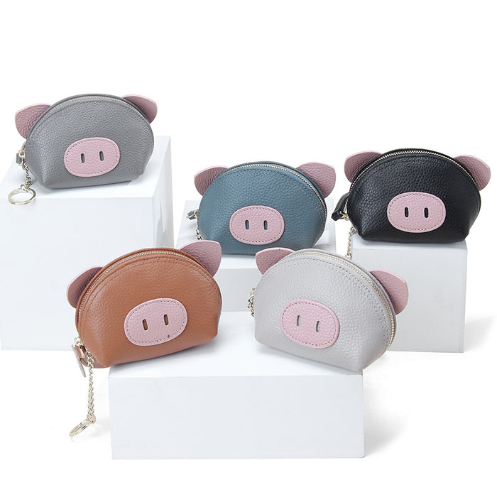 Wholesale Cute Hand Wallet Women's Cartoon Small and Exquisite Piglet Genuine Leather Zipper Coin Coin Coin Purse