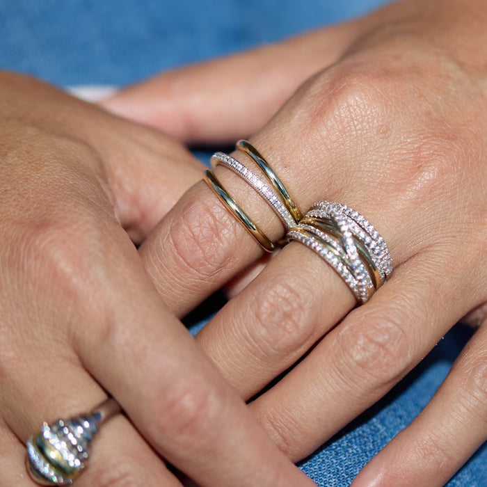 Wholesale New Stacked Cubic Zirconia Ring Gold Thick Solid Gloss Gold Silver Double Splicing Three Ring Ring