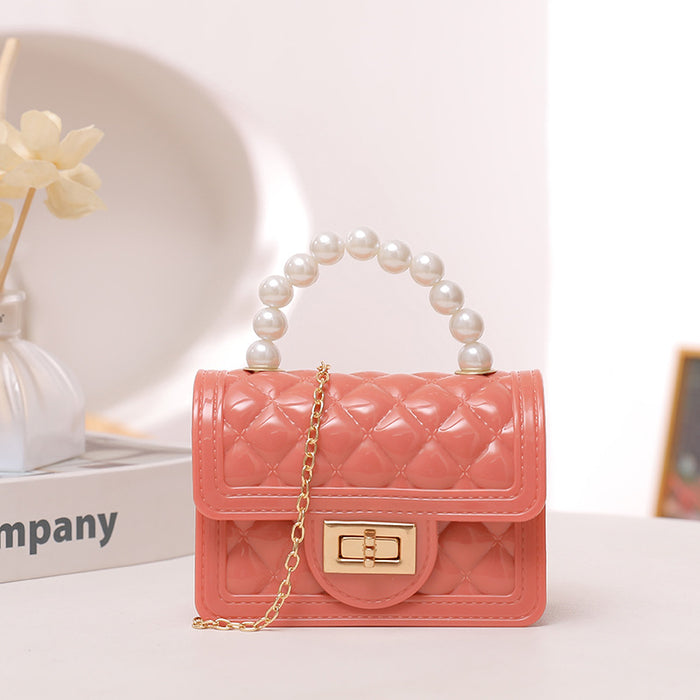 Wholesale Candy Colored Pearl Handbag Mini Silicone Jelly Bag Diamond Grid Chain Shoulder Crossbody Bag JDC-SD-HY002