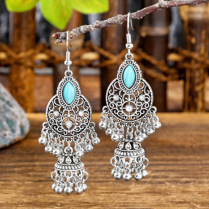 Wholesale 2pcs geometric metal turquoise bohemian earrings