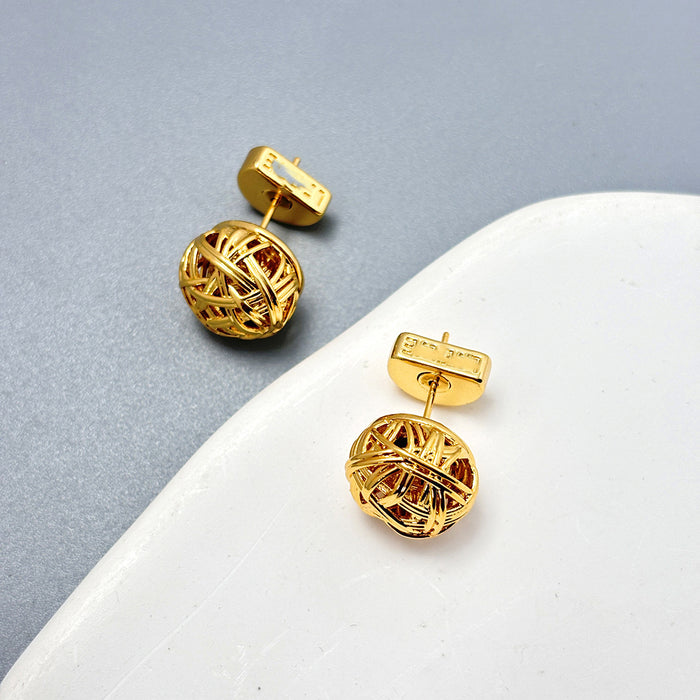 Wholesale Gold openwork woven exaggerated earrings