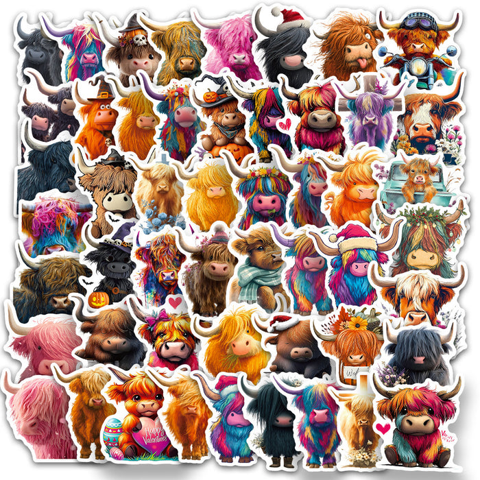 Wholesale 156pcs Scottish Highlands Cow Stickers Waterproof Graffiti Stickers Animal Laptop Stickers