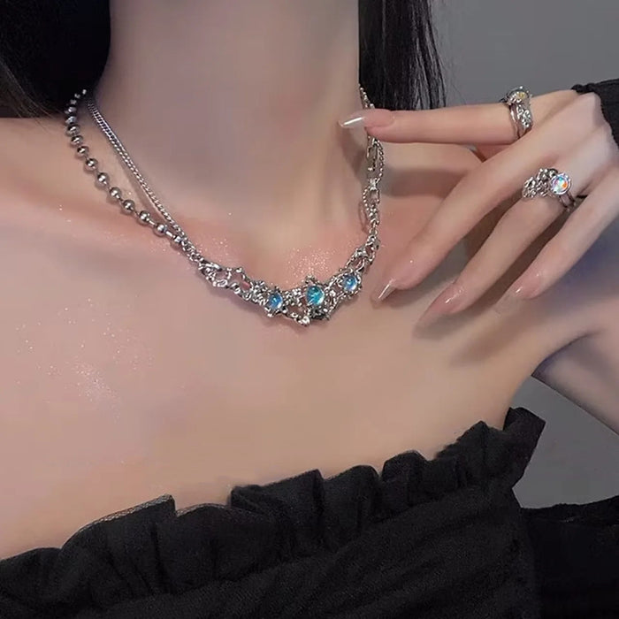 Wholesale New light luxury liquid imitation moonstone necklace with niche design and high-end collarbone chain