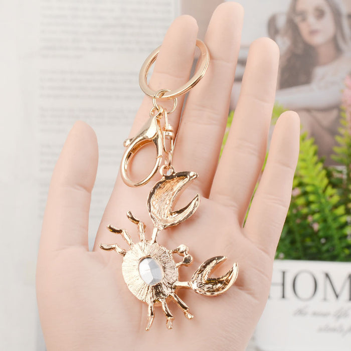 Wholesale Rhinestone Crab Keychain Cute Pink Metal Car Key Accessory Bag Charm Boutique Gift MOQ:3