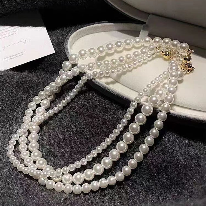 Wholesale Magnetic buckle, round pearl necklace, fashionable and socialite necklace, elegant design, high-end collarbone chain