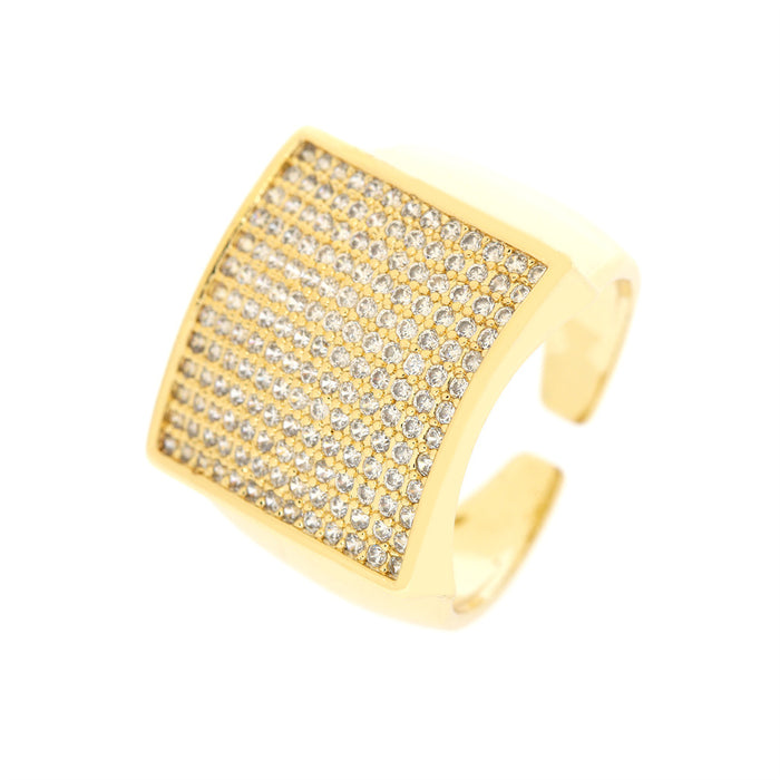 Wholesale Copper Plated 18K Gold Full Diamond Square Open Ring JDC-RS-TianYi003
