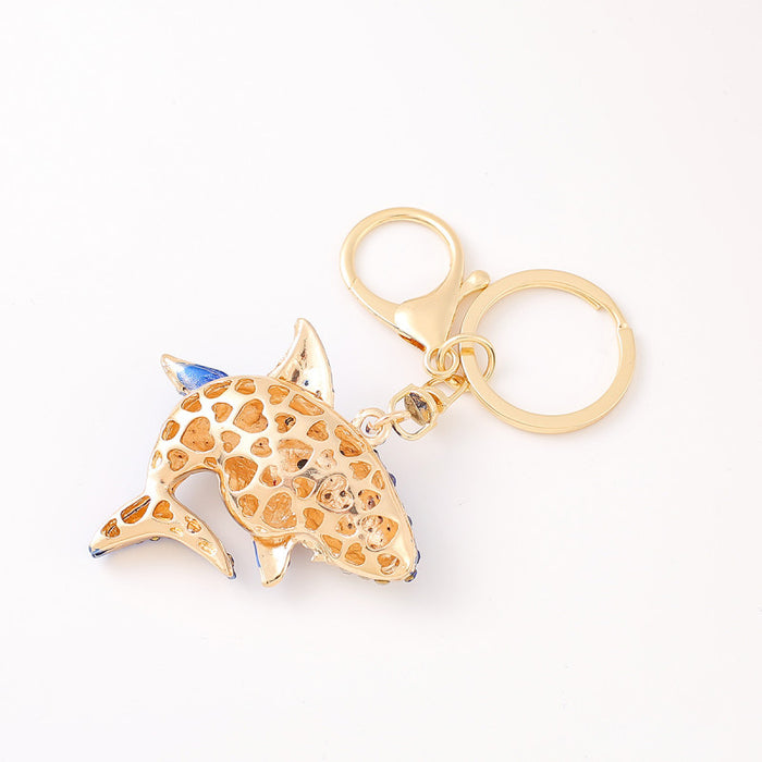Wholesale Cartoon Ocean Shark Keychain Zinc Alloy Rhinestone Design Cute Gift MOQ≥2