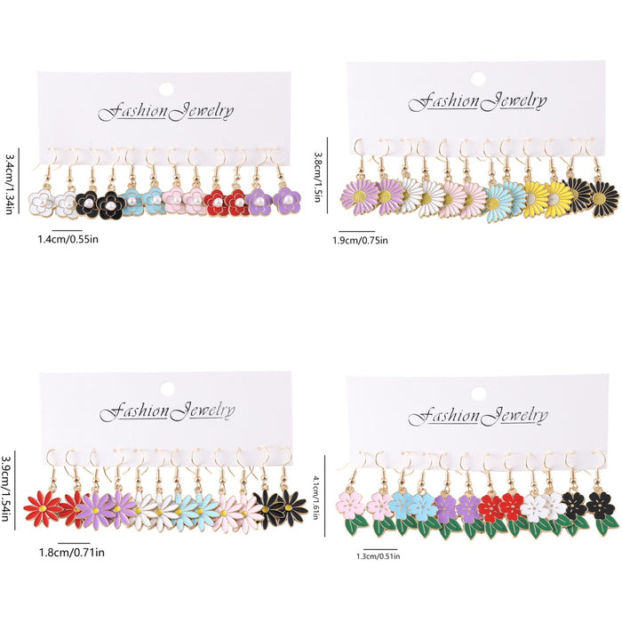 Wholesale Bohemian Colorful Flower Drop Earring Set Alloy Jewelry Accessory