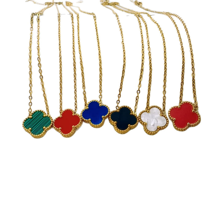 Wholesale Stainless steel double-sided mother of pearl clover necklace with light luxury and high-end feel