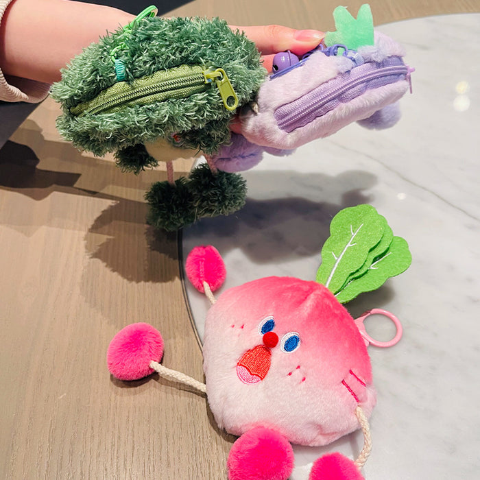 Wholesale cartoon vegetable coin purse plush keychain pendant scream vegetable earphone bag small gift