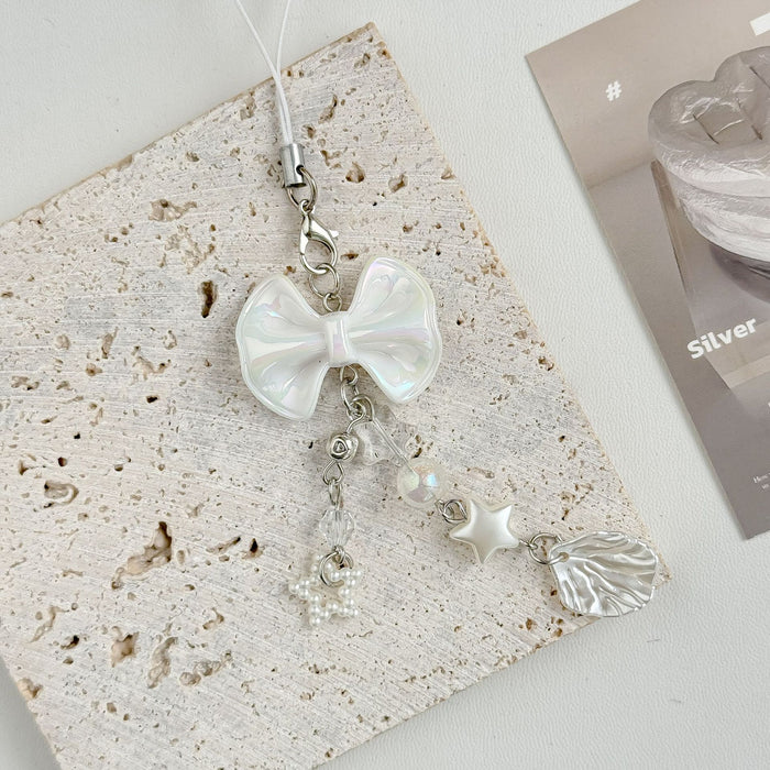 Wholesale Bow shaped mobile phone chain handmade bead bag trailer keychain camera card bag pendant